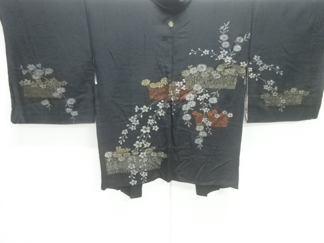 JAPANESE ANTIQUE HAORI / TAISHO ROMAN STYLE / URUSHI / WOVEN FLORAL PLANTS